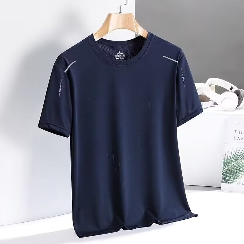 Ice Silk Mesh T-Shirt Men'S Summer Short-Sleeved Men'S Solid Color Loose Plus Size Half-Sleeve Quick-Drying Breathable Sports Short-Sleeved White T-Shirt - Image 1