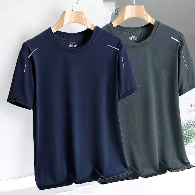Ice Silk Mesh T-Shirt Men'S Summer Short-Sleeved Men'S Solid Color Loose Plus Size Half-Sleeve Quick-Drying Breathable Sports Short-Sleeved White T-Shirt - Image 4