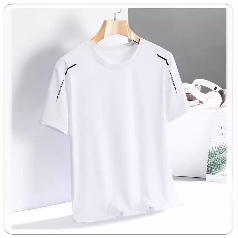 Ice Silk Mesh T-Shirt Men'S Summer Short-Sleeved Men'S Solid Color Loose Plus Size Half-Sleeve Quick-Drying Breathable Sports Short-Sleeved White T-Shirt - Image 5