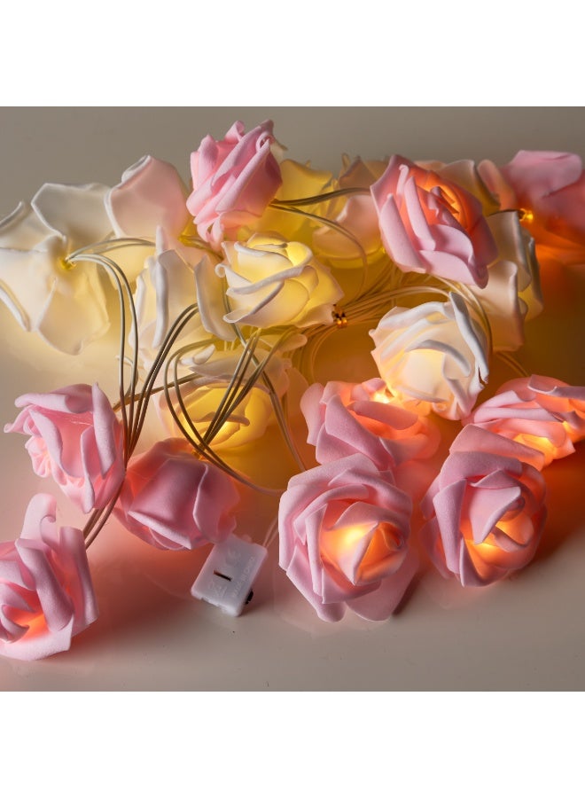 نجفة شوب فرع ورد أبيض وبينك بإضاءة 20 ليد يعمل بالبطارية – لمسة رومانسية مبهجة لديكور المنزل والمناسبات3M - Image 1