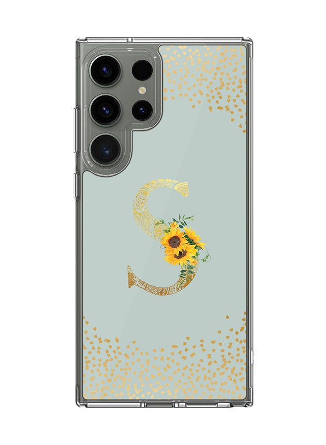 Stylizedd Classic Clear Case for Samsung Galaxy S24 Ultra , Hybrid Soft Transparent Cover Custom Monogram Initial Letter Floral Pattern Alphabet -S (Light Grey) - Image 1