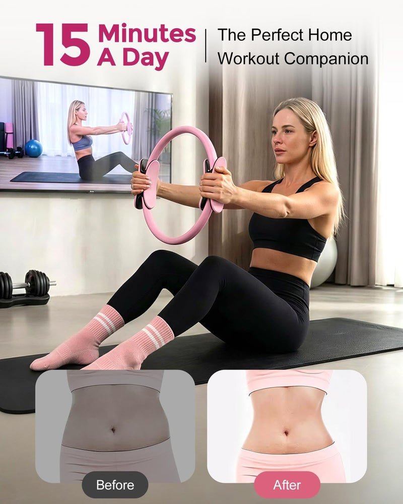 Leychves Pilates Essentials Kit for 5.2-5.7 FT Women, 14'' Magic Circle Home Pilates Equipment Ring and Ball Set, 5 Resistance Bands Workout Guide for Balanced Resistance Full-Body Workout Set for Beginners - Image 3