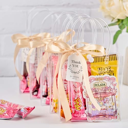 Mauproy 30 Pack Clear Gift Bags with Handles, Party Favor Bags with Ribbons and Tags, Reusable Goodie Tote Bags for Wedding Baby Shower Halloween (5.9” x 6.3” x 2.8") - Image 5