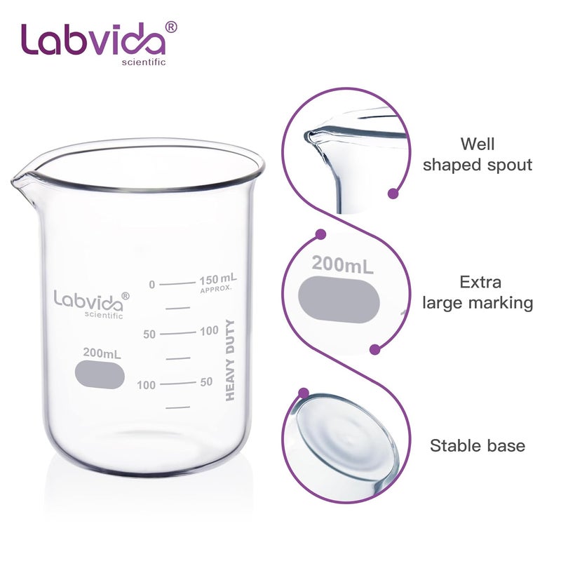 Labvida 12pcs 200ml Upgrated Thick Form Glass Beakers, Griffin Low Form Beaker Set with Double Scale, 3.3 Boro, LVA008 - Image 3