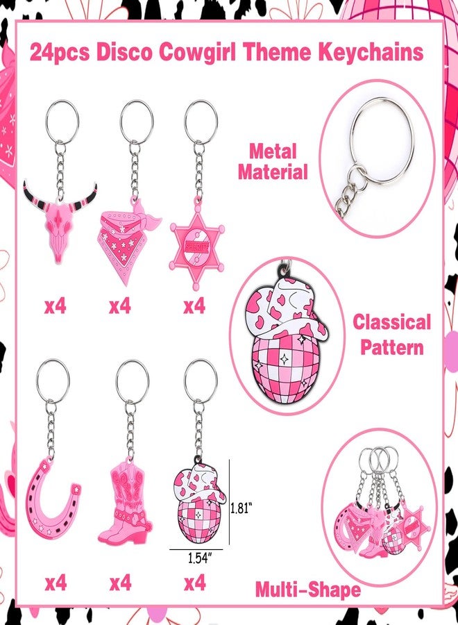 Serencatcher Disco Cowgirl Party Favors, 24pcs Pink Birthday Bachelorette Keychains in 6 Styles: Boots, Sheepshead, Horseshoe, Kerchief, Hexagram for Western Party - Image 2