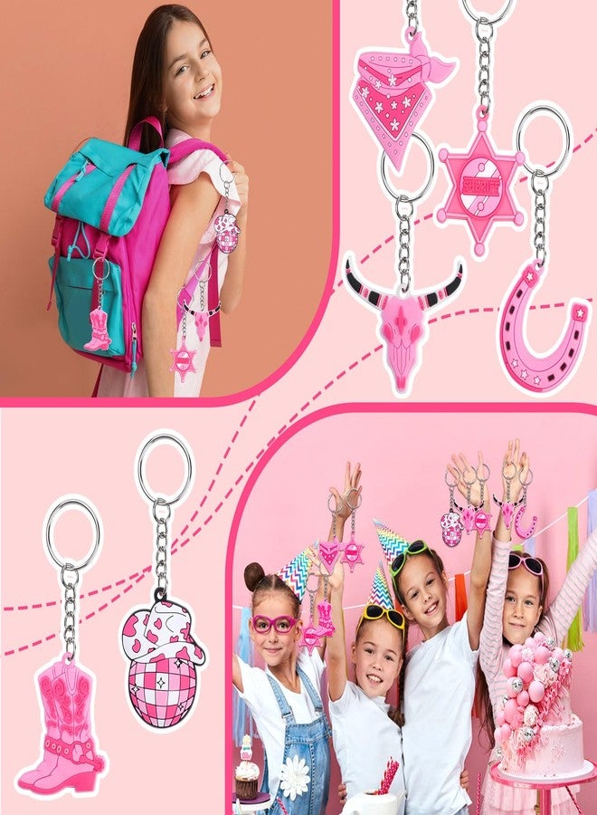 Serencatcher Disco Cowgirl Party Favors, 24pcs Pink Birthday Bachelorette Keychains in 6 Styles: Boots, Sheepshead, Horseshoe, Kerchief, Hexagram for Western Party - Image 4