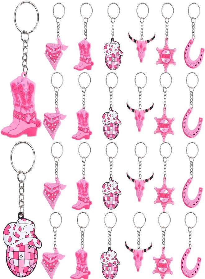 Serencatcher Disco Cowgirl Party Favors, 24pcs Pink Birthday Bachelorette Keychains in 6 Styles: Boots, Sheepshead, Horseshoe, Kerchief, Hexagram for Western Party - Image 1