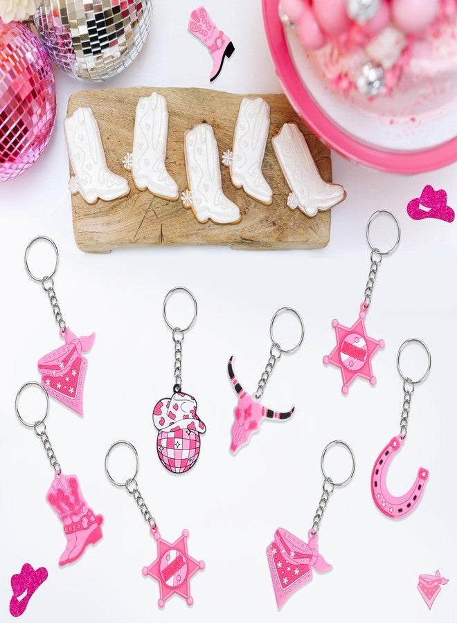 Serencatcher Disco Cowgirl Party Favors, 24pcs Pink Birthday Bachelorette Keychains in 6 Styles: Boots, Sheepshead, Horseshoe, Kerchief, Hexagram for Western Party - Image 3