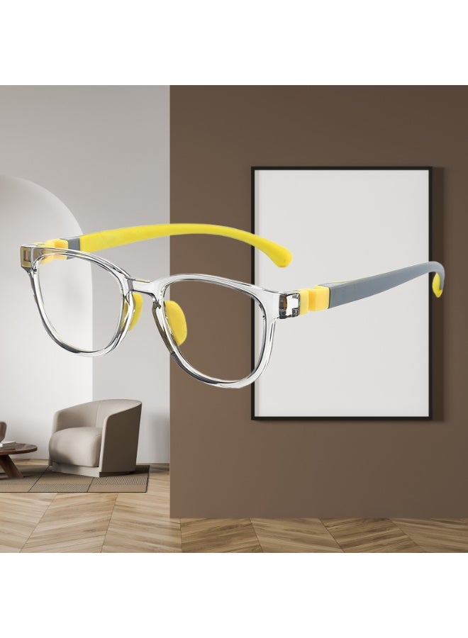 ZESITH New Two-tone TR Kids Anti Blue Light Glasses XYKF8509, Soft Silicone Nose Pad Eyeglasses For Computer Eye Protection - Clear Grey Frame Yellow Temple C4 - Image 2