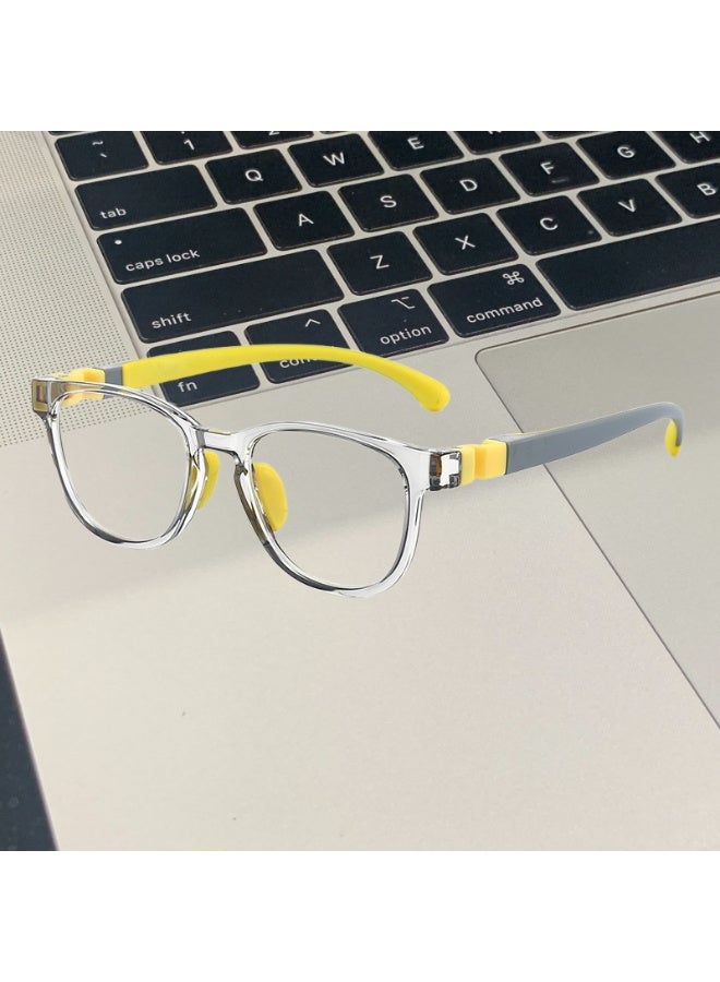 ZESITH New Two-tone TR Kids Anti Blue Light Glasses XYKF8509, Soft Silicone Nose Pad Eyeglasses For Computer Eye Protection - Clear Grey Frame Yellow Temple C4 - Image 5
