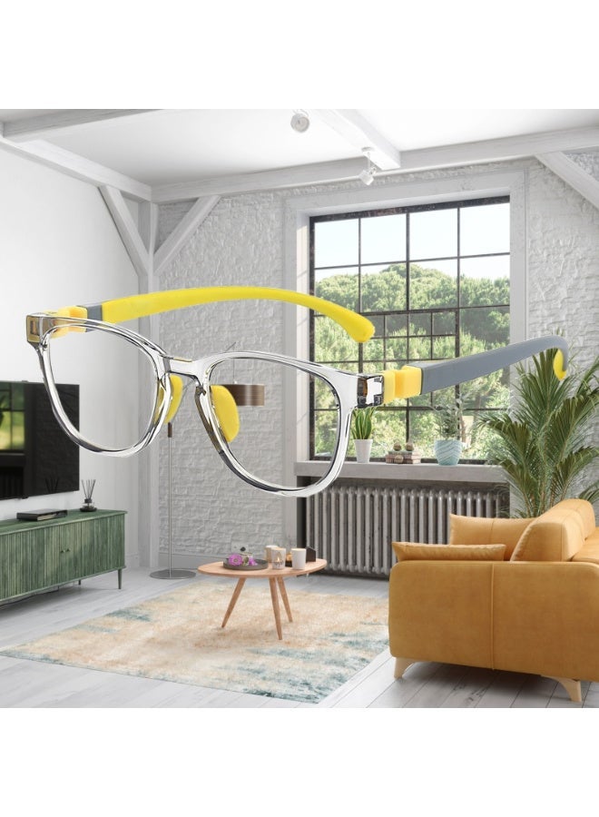 ZESITH New Two-tone TR Kids Anti Blue Light Glasses XYKF8509, Soft Silicone Nose Pad Eyeglasses For Computer Eye Protection - Clear Grey Frame Yellow Temple C4 - Image 3