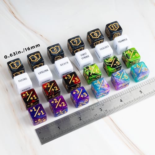 LAMJAM 63 Pieces MTG Dice Counters Bulk Ability Keywords MTG Tokens Shield Life Counter 6 Sided Dice Set for Magic The Gathering,TCG,Cards Gaming Accessories - Image 2