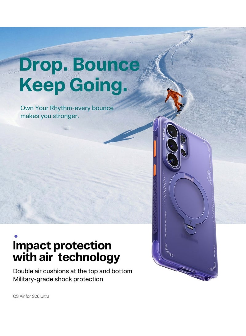 غطاء Ostand Q3 Air Spin لسامسونج جالاكسي S26 ألترا مع حامل مغناطيسي 360 درجة، مناسب لمغسيف، وسادة هوائية، مختبر ضد السقوط بمعايير عسكرية، غطاء هاتف مضاد للصدمات - Image 2