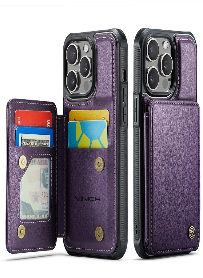 Vinich for iPhone 14 Pro Wallet Case with Card Holder, RFID Blocking Credit Slots Kickstand Shockproof Phone Cover for Women Men, Black - Image 1