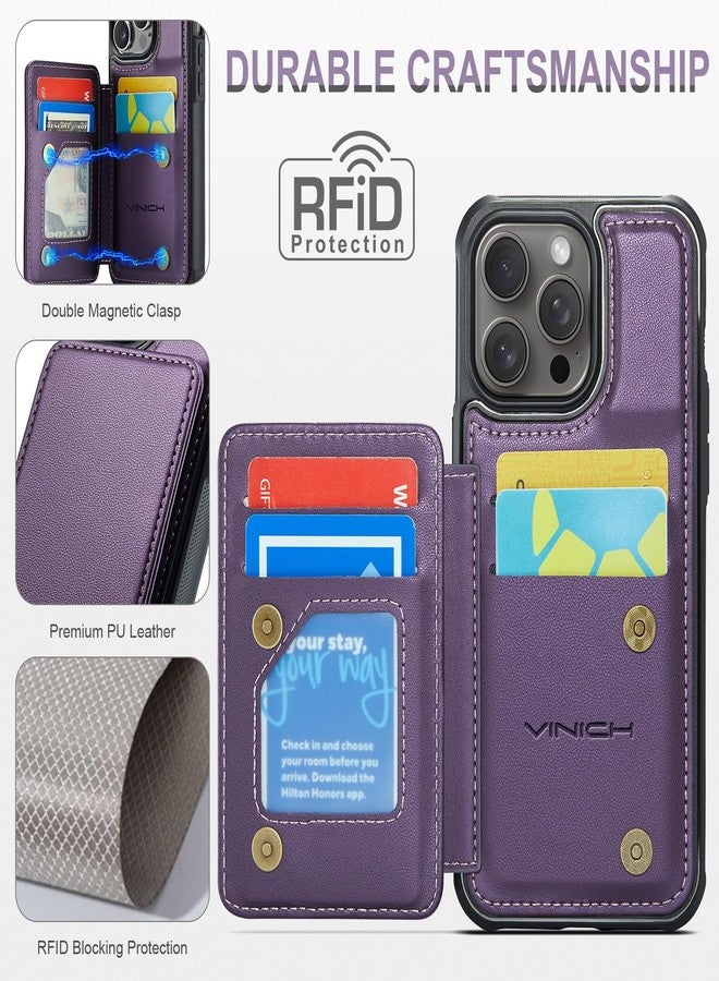 Vinich for iPhone 14 Pro Wallet Case with Card Holder, RFID Blocking Credit Slots Kickstand Shockproof Phone Cover for Women Men, Black - Image 5