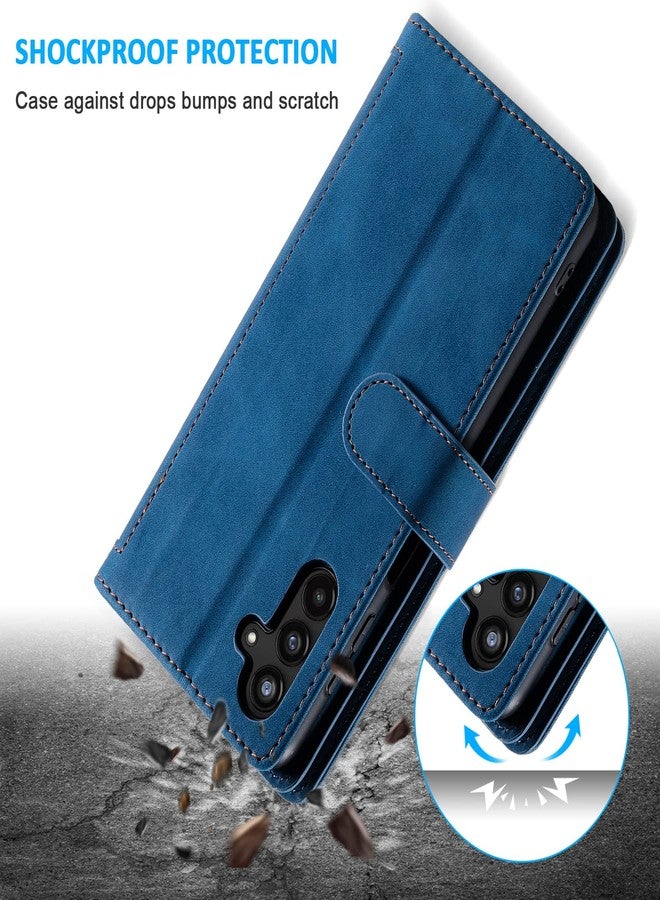 EYZUTAK جراب هاتف EYZUTAK بتصميم محفظة لهاتف سامسونج جالاكسي A16 4G/5G، بتصميم كلاسيكي غير لامع، مزود بـ 9 فتحات لبطاقات، وجيب بسحاب، وإغلاق مغناطيسي، وحامل، وحزام للمعصم، وجراب قلاب - أزرق - Image 4