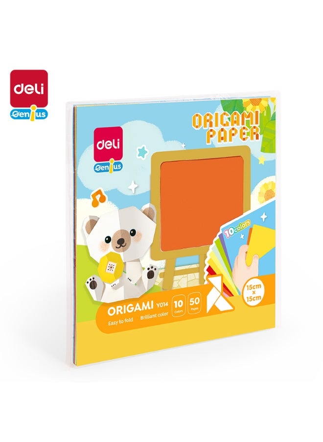 Deli Deli EY014 Origami Paper – 10 Colors, 150×150mm, 50 Sheets, Easy Fold, Bright Colors, Age 3+  - Image 1