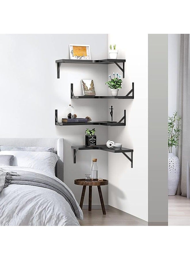Floating Corner Shelves for Wall Décor Storage, Wall Shelves Set of 4, Wall Mounted Wood Shelves for Home Decor, Bedroom, Living Room, Bathroom, Kitchen, Office (Black)  - Image 4