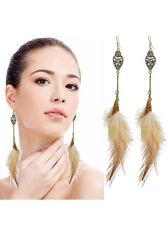 Idealway Long Feather Earrings Handmade Natural Feather Dangle Earrings Bohemian Feather Earrings For Women (Brown)  - Image 2
