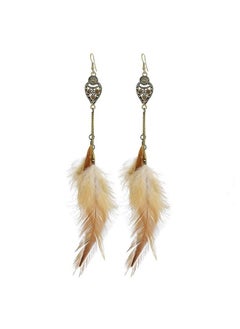 Idealway Long Feather Earrings Handmade Natural Feather Dangle Earrings Bohemian Feather Earrings For Women (Brown)  - Image 1