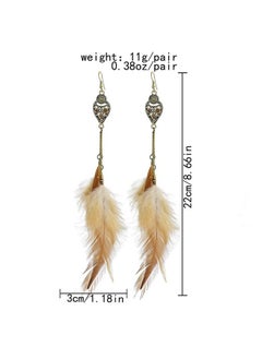 Idealway Long Feather Earrings Handmade Natural Feather Dangle Earrings Bohemian Feather Earrings For Women (Brown)  - Image 5