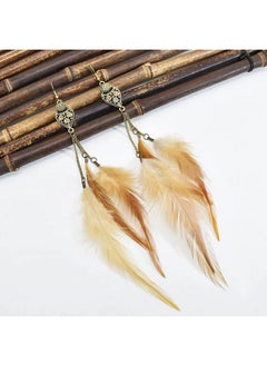 Idealway Long Feather Earrings Handmade Natural Feather Dangle Earrings Bohemian Feather Earrings For Women (Brown)  - Image 3