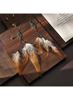 Idealway Long Feather Earrings Handmade Natural Feather Dangle Earrings Bohemian Feather Earrings For Women (Brown)  - Image 4