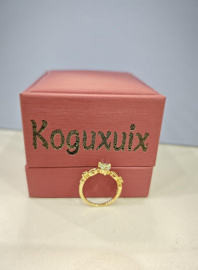 Koguxuix 14k Gold Red Ruby Love Heart CZ Crystal Diamond Rings Fairy Style Elegant Red Zircon Peach Heart Ring Women Anniversary Engagement Wedding Gemstone Rings for Women Size 6-10(8) - Image 5
