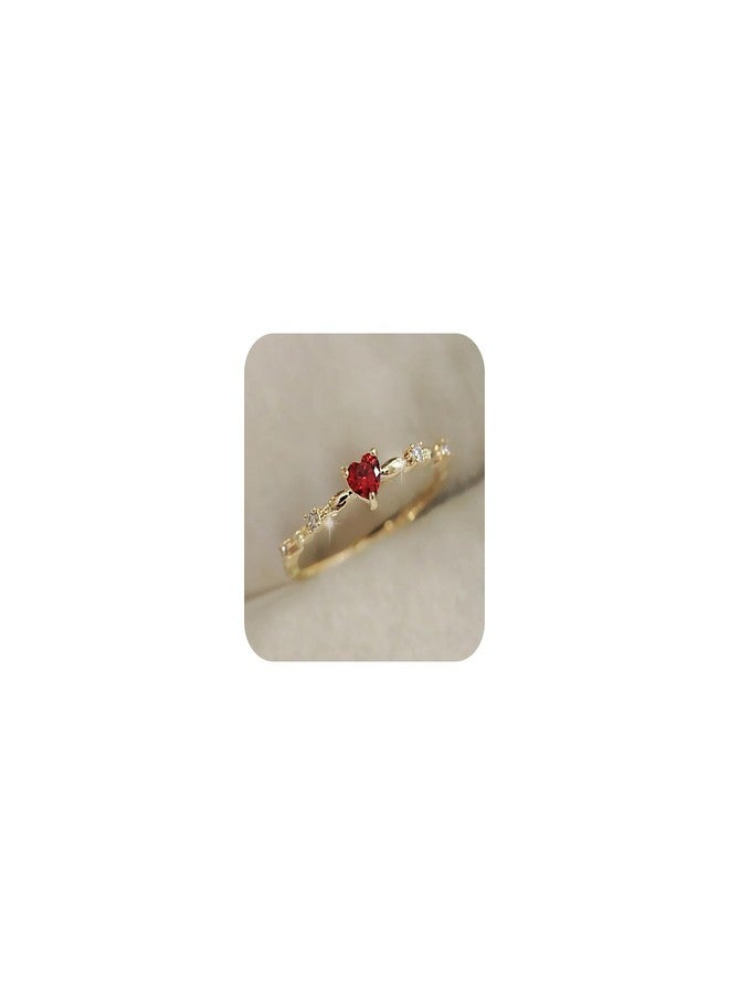 Koguxuix 14k Gold Red Ruby Love Heart CZ Crystal Diamond Rings Fairy Style Elegant Red Zircon Peach Heart Ring Women Anniversary Engagement Wedding Gemstone Rings for Women Size 6-10(8) - Image 1