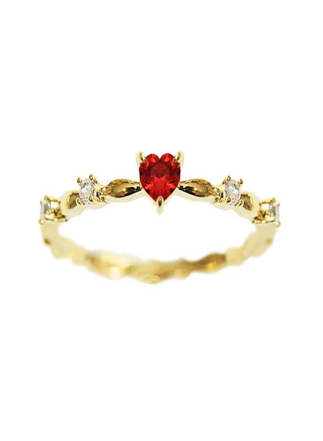 Koguxuix 14k Gold Red Ruby Love Heart CZ Crystal Diamond Rings Fairy Style Elegant Red Zircon Peach Heart Ring Women Anniversary Engagement Wedding Gemstone Rings for Women Size 6-10(8) - Image 3