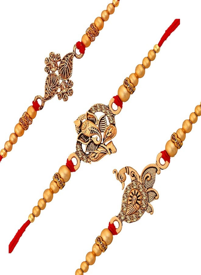 مجموعة مجوهرات أوم جويلز من 3 أساور راكشاباندهان راخي (أساور) مطلية بالذهب الوردي ومزينة بعناصر كريستالية لامعة، هدية مثالية للأخ/الأخت الحبيب/ة CO1000328 - Image 1