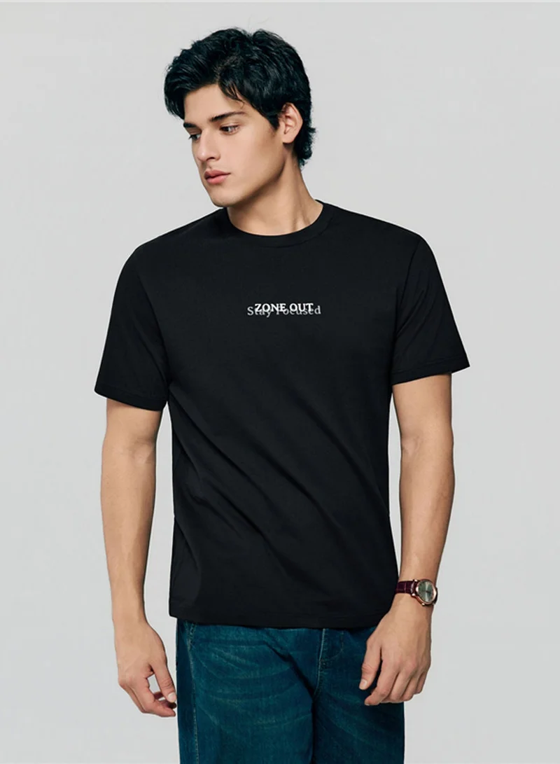 جيوردانو Men’s Slim Cotton Crew Neck Message Print Tee