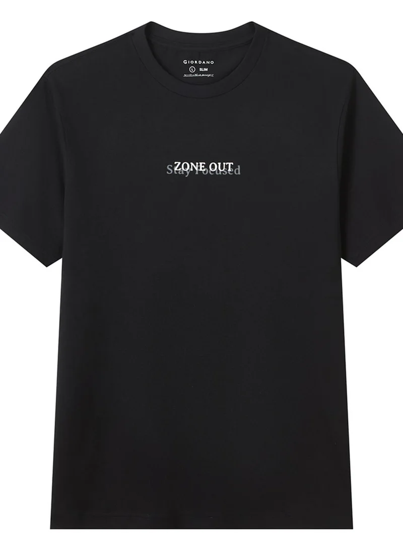 GIORDANO  Men’s Slim Cotton Crew Neck Message Print Tee for Men | Best Price UAE