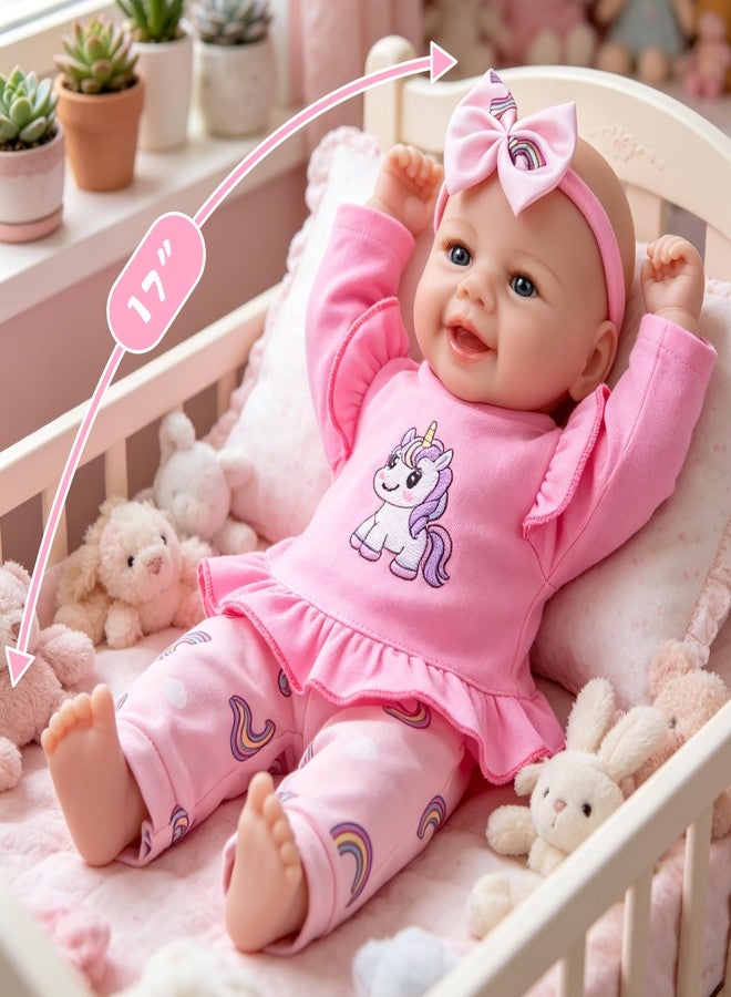 EKOKIZ Realistic Baby Doll Girl 17 Inch - Soft Body Lifelike Reborn Doll with Clothes and Feeding Set, Real Life Baby Dolls Gift for Kids Age 3+ Birthday, Pretend Play - Image 5