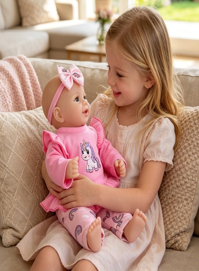 EKOKIZ Realistic Baby Doll Girl 17 Inch - Soft Body Lifelike Reborn Doll with Clothes and Feeding Set, Real Life Baby Dolls Gift for Kids Age 3+ Birthday, Pretend Play - Image 3