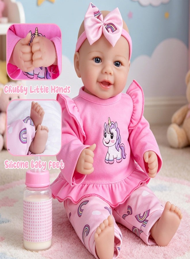 EKOKIZ Realistic Baby Doll Girl 17 Inch - Soft Body Lifelike Reborn Doll with Clothes and Feeding Set, Real Life Baby Dolls Gift for Kids Age 3+ Birthday, Pretend Play - Image 4