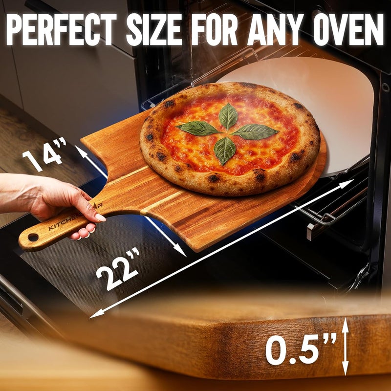 kitchen-star 14-Inch Acacia Wood Pizza Peel – Large Wooden Cutting & Serving Board with Handle – Natural Oil Finish – Ideal Pizza Oven Accessory for Easy Sliding & Prep - Image 2