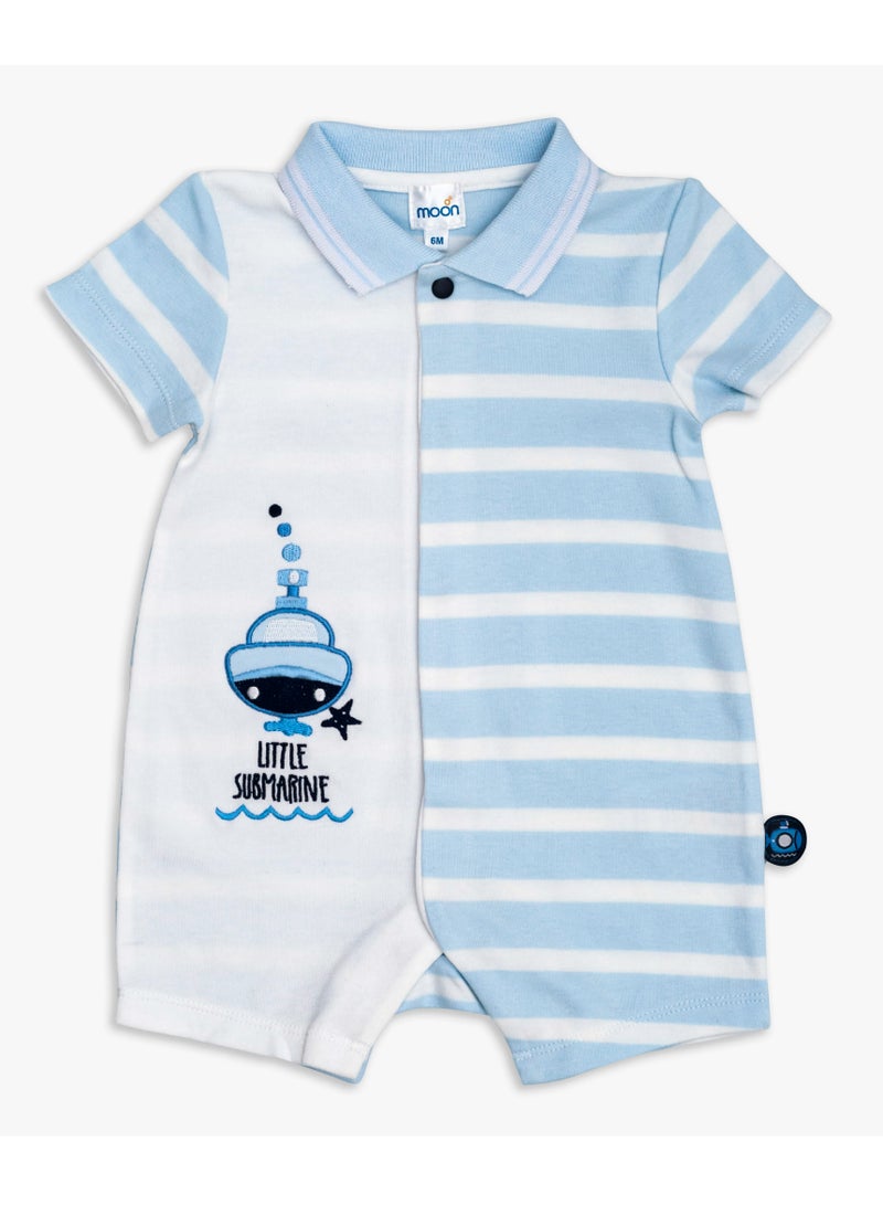 Moon بدلة قطنية 100% مع ياقة 0-3 أشهر زرقاء - الغواصة الصغيرة - Image 1