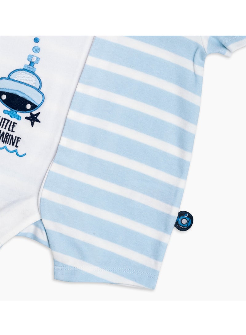 Moon بدلة قطنية 100% مع ياقة 0-3 أشهر زرقاء - الغواصة الصغيرة - Image 3