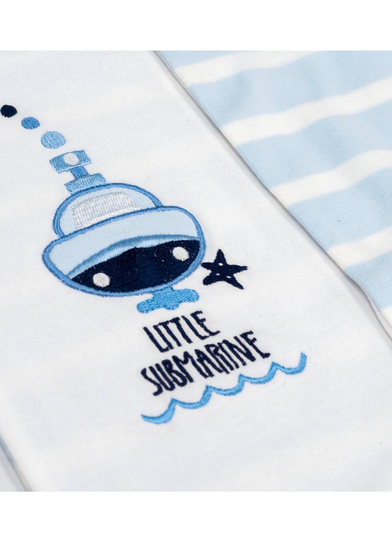 Moon بدلة قطنية 100% مع ياقة 0-3 أشهر زرقاء - الغواصة الصغيرة - Image 4