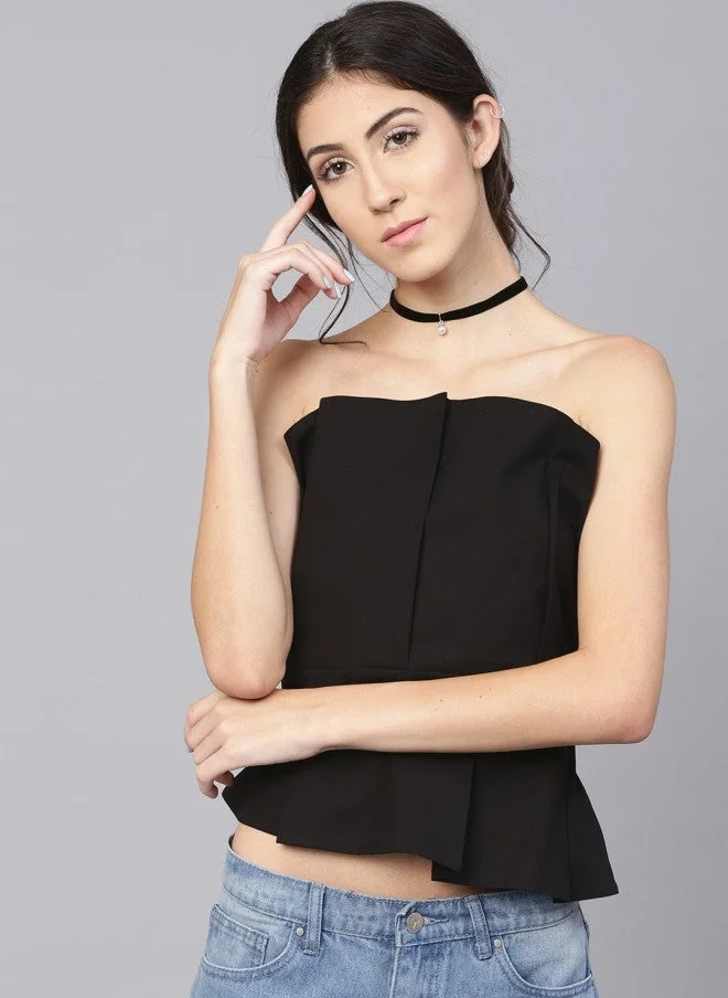 Black Solid Tube Top for Women