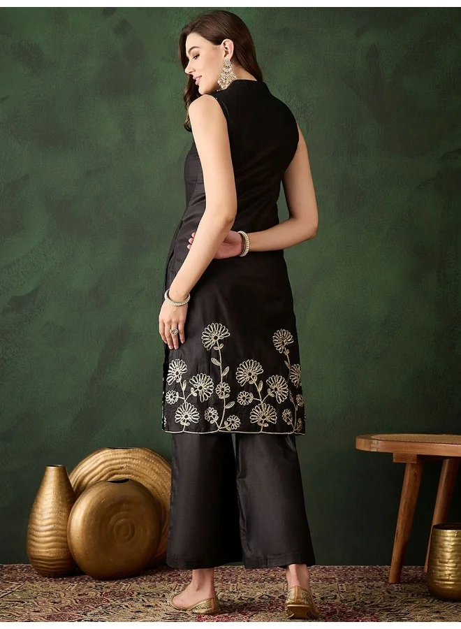 AKS Deep Black Kurta Set with Gota Embroidery