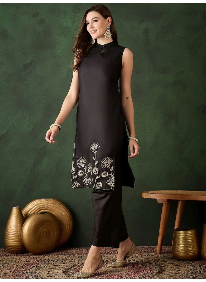 AKS Deep Black Kurta Set with Gota Embroidery