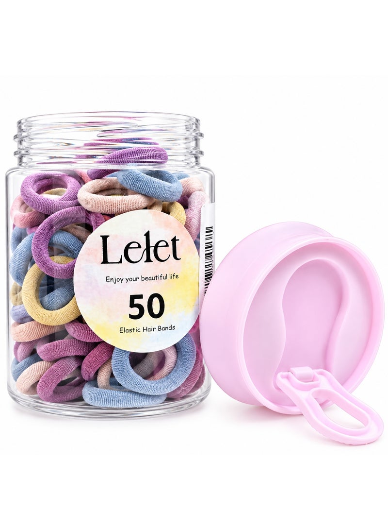 Lelet 50Pcs Nylon Toddler Hair Elastics Ponytail Holder Soft & Seamless Baby Hair Ties, Colorful Rubber Bands for Girls, Gentle on Hair, 2.2cm Diameter-Brown Colors - Image 1