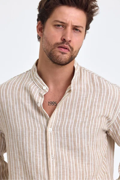 Cool Tarz Cool Style Men's Mandarin Collar Linen Blend Regular Fit Shirt