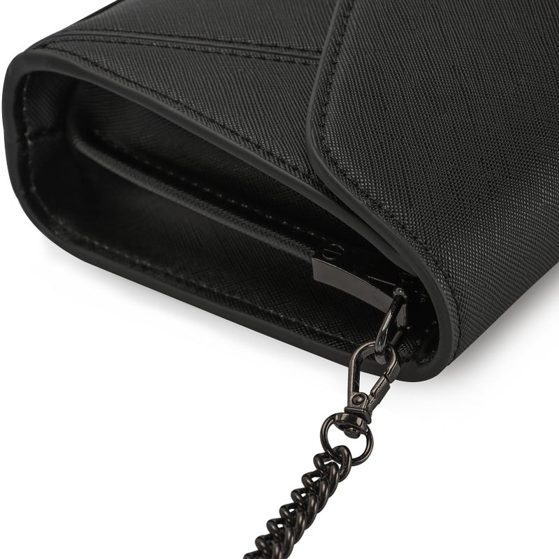 DEXMAY DM DEXMAY Women Envelope Clutch Faux Saffiano Leather Evening Handbag Foldover Clutch Bag Formal Dressy Purse Black - Image 4
