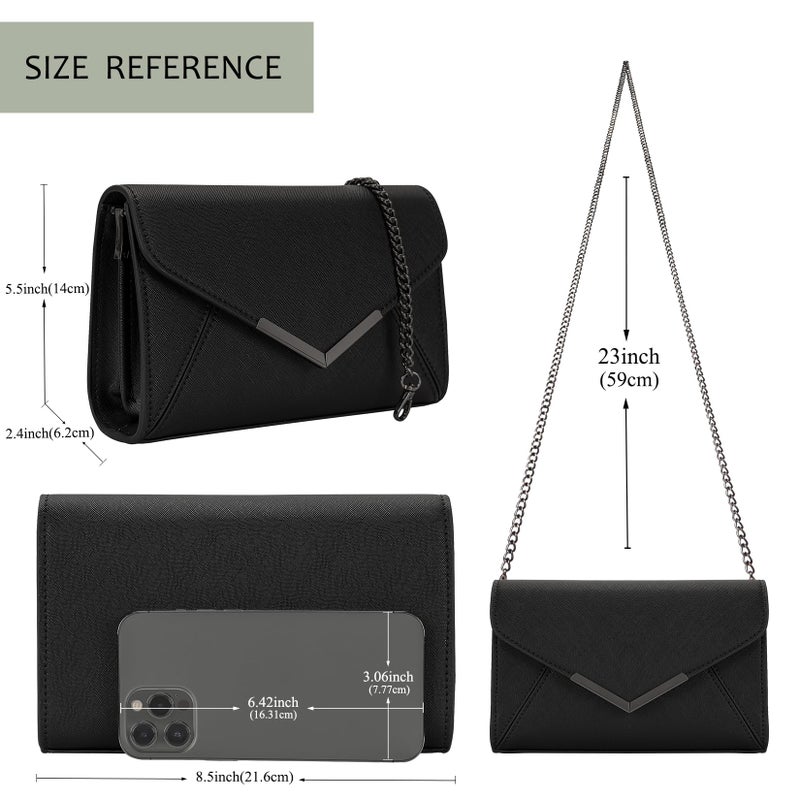 DEXMAY DM DEXMAY Women Envelope Clutch Faux Saffiano Leather Evening Handbag Foldover Clutch Bag Formal Dressy Purse Black - Image 3