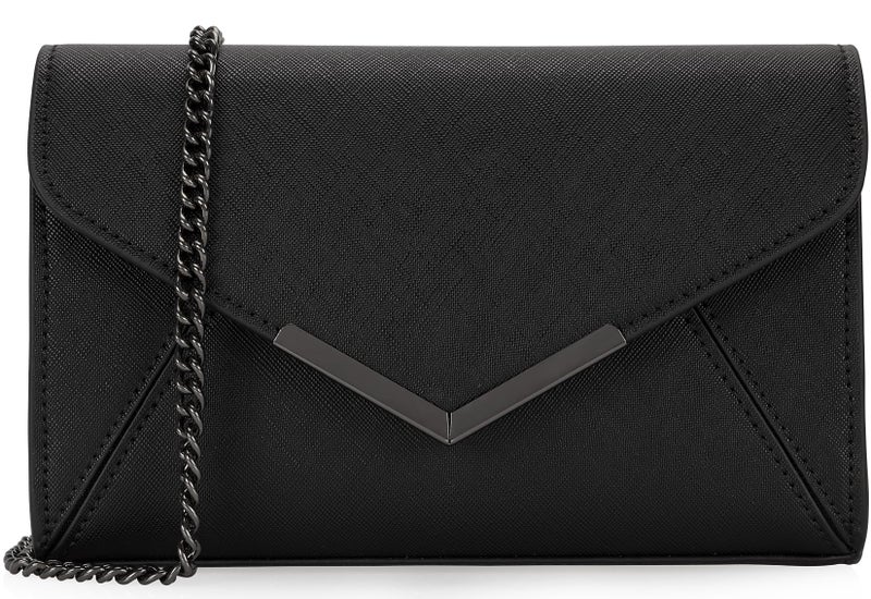 DEXMAY DM DEXMAY Women Envelope Clutch Faux Saffiano Leather Evening Handbag Foldover Clutch Bag Formal Dressy Purse Black - Image 2