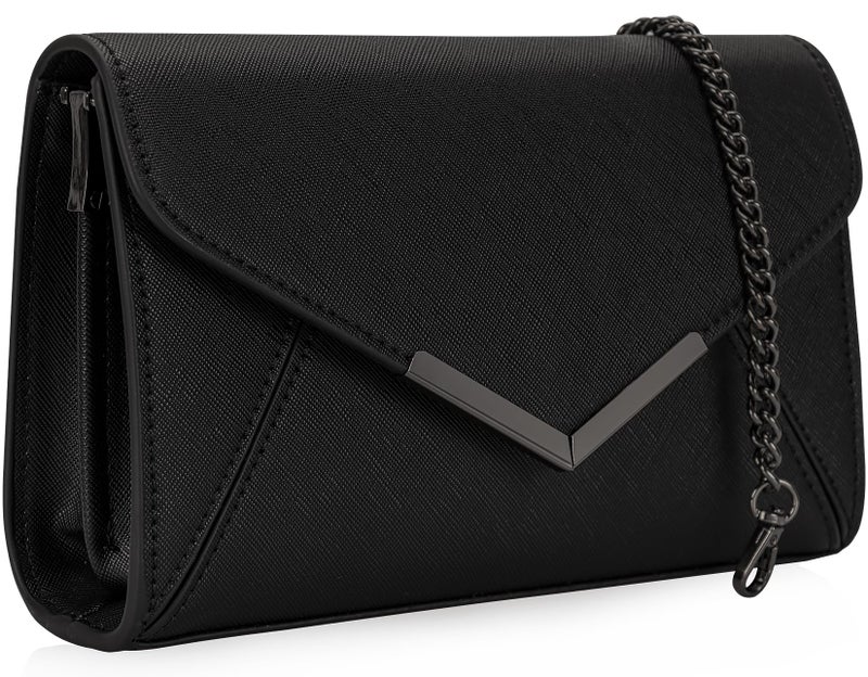 DEXMAY DM DEXMAY Women Envelope Clutch Faux Saffiano Leather Evening Handbag Foldover Clutch Bag Formal Dressy Purse Black - Image 1