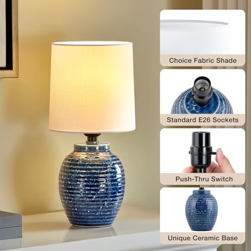 EJIAXIN Table Lamps Set of 2-13.75" Small Bedside Lamps - Classic Farmhouse Ceramic Table Lamp for Bedroom, Living Room, Nightstand, Office, Side Desk Lamp, End Table - Image 4